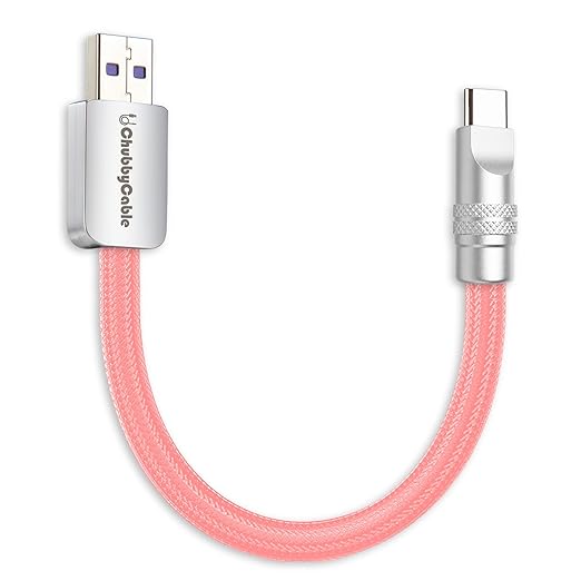 chubbycable Cute Chubby 120W Short USB C Cable Power Bank Fast Charging Cable Nylon Braided Charger Cord Compatible with iPhone 17-15 Series iPad, Pink, USB-A to Type-C, 1.64FT