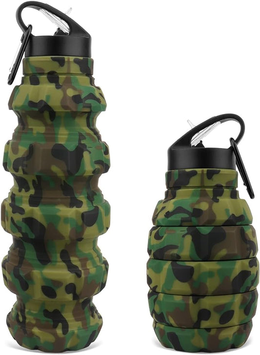 QiCheng&LYS Collapsible Water Bottle Sports Bottle 19.5OZ/580ml Travel Water Bottle for Men Women Kids. BPA Free Food Grade Silicone. (Army green camouflage)