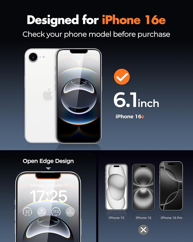 UNBREAKcable 3-Pack Screen Protector for iPhone 16e, Double Shatterproof Tempered Glass [Easy Installation Frame] [9H Hardness] [99.99% HD Clear] [Case Friendly] for iPhone 6.1 inch