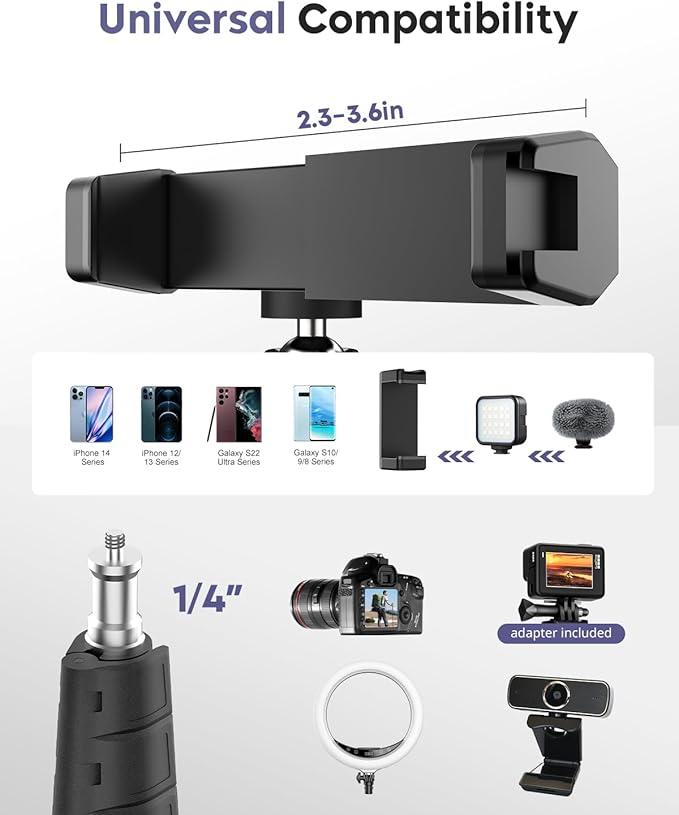 Aureday Phone Tripod, 92" Cell Phone Stand with 15" Gooseneck, Remote and Phone Holder, Overhead & Selfie Stick for Recording/Watching/Vlog, Compatible with iPhone Android