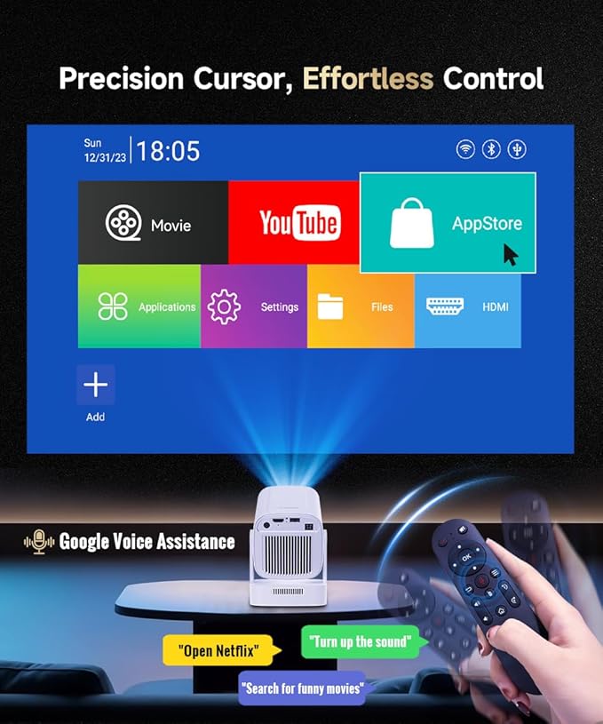 【Auto Focus&1080P】Magcubic Mini Smart Projector with 4K Support, Portable Projector with Wifi and Bluetooth, 5W Speaker, Built in Apps, Voice Control, Outdoor Movie Projector