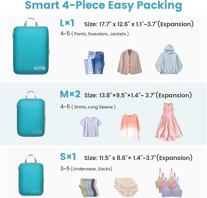 Cambond Compression Packing Cubes for Travel Women - Travel Bags Luggage Organizers Travel Essentials Compression Cubes for Travel Carry on Suitcases Organizer