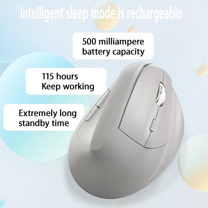 Ergonomic Vertical Mouse Wireless, Rechargeable Ergo Mouse for Carpal Tunnel Relief, 3200DPI Adjustable, 6 Buttons for PC/Laptop/Mac/Windows (Off White)