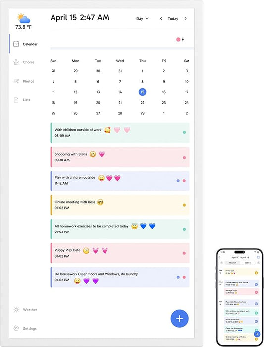 32" Digital Calendar Chore Chart – 1080P Full HD Interactive Touchscreen, Smart Family Planner, Hearth Display Digital Wall & Desk Mountable for Seamless Scheduling
