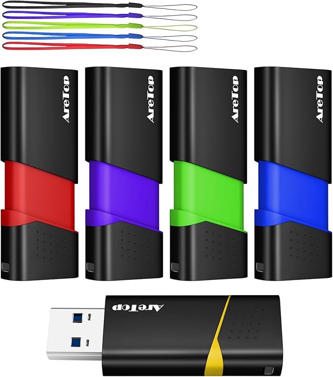 AreTop 32GB 3.0 Flash Drive 5 Pack Thumb Drives Slide Retractable 3.0 32GB USB Flash Drives 5 Pack Memory Sticks for Data Storage Jump Drives Multipack (Mixed Color:Yellow,Red,Blue,Green,Purple)