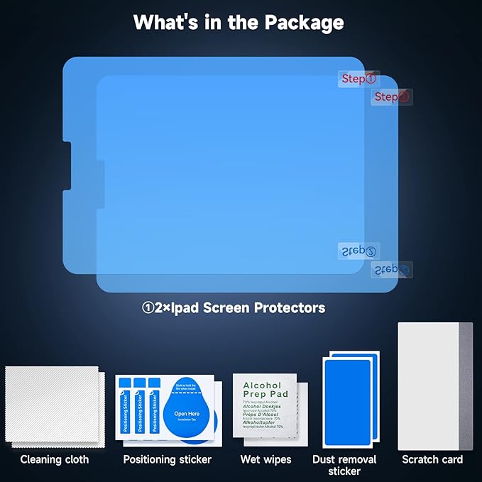 2 Pack Screen Protector for iPad Pro 11 (2021/2020/2018) & iPad Air 5/4 (2022/2020), Ultra HD, Anti Glare, Anti Scratch