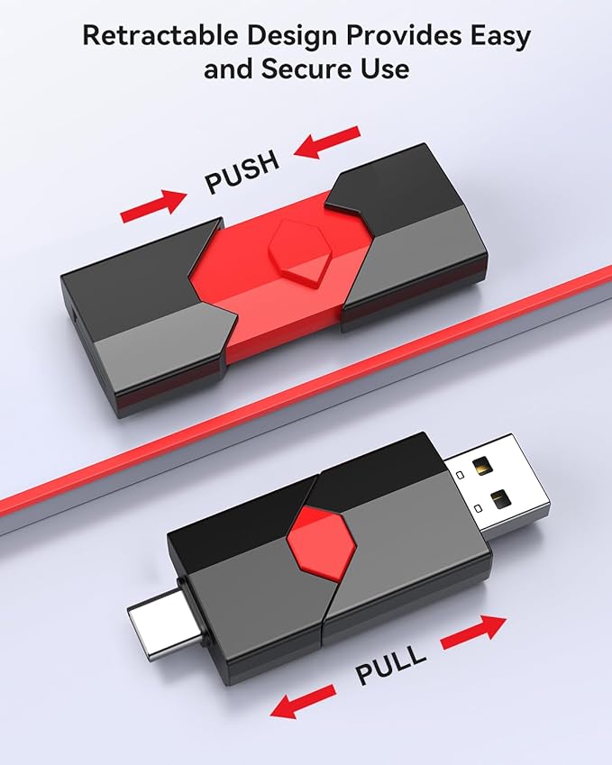 Aiibe 64GB USB C Flash Drive 5 Pack Type C + USB-A Dual Thumb Drive USB2.0 Memory Stick 64GB Flash Drives Push-Pull Portable Stick 64 GB (5 Pack, Black Green Red Blue Purple)