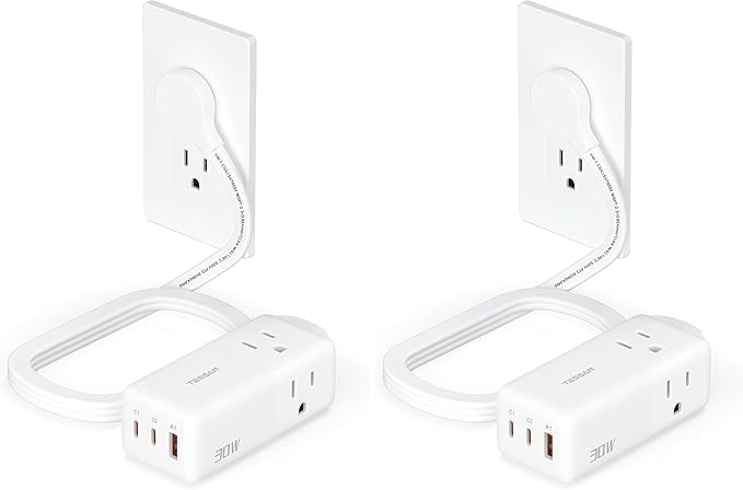 TESSAN USB Charging Station PD 30W, Flat Plug USB C Charger Blocks with 3 AC Outlets, Desktop Phone Fast Charger with 5FT Extension Cord for Phone Tablet Laptop, Travel, Office (Pack of 2)