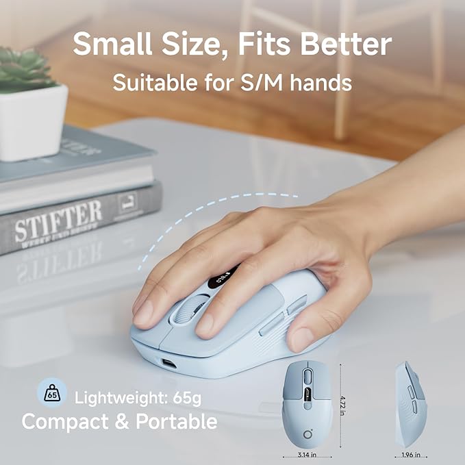 EWEADN Q1 Wireless Mouse, Bluetooth & 2.4G Silent Mouse Quiet Click with 3 DPI Levels, Battery & DPI Smart Display, 6 Button Small Portable Cordless Mice for Laptop/PC/Mac-Blue