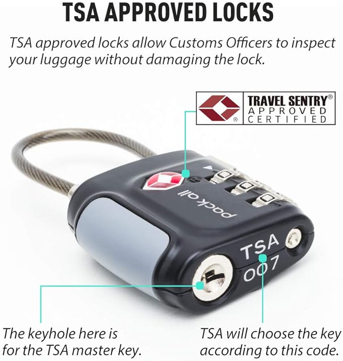 pack all TSA Approved Cable Luggage Locks, 3 Digit Combination Padlocks, Travel Lock for Suitcases & Bag, Alloy Body, Travel Accessories (4 Pack)