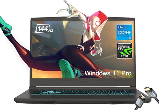 MSI Thin 15 Gaming Laptop, 15.6" FHD Thin Bezel IPS 144Hz, Intel Octa-core i5-13420H (Beats i7-11800H), GeForce RTX 4050, USB-C, Windows 11 Pro, w/HDMI (64GB RAM | 1TB PCIe SSD)