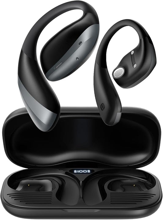 Open Ear Headphones, Bluetooth 5.4 Bone Conduction Headphones True Wireless Earbuds with Mic Clear Calls, 56H Playtime Lightweight Bone Earbuds with IPX6 Waterproof, Comfort Fit for Fitness, Black