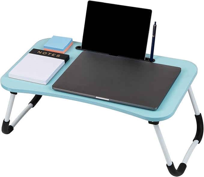 Mind Reader Lap Desk Laptop Stand, Bed Tray, Folding Legs, Couch Table, Portable, MDF, 23.25" L x 13.75" W x 10.5" H, Blue