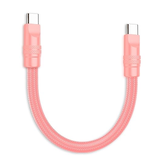 chubbycable Cute Chubby 240W Short USB C Cable Power Bank Fast Charging Cable Nylon Braided Charger Cord Compatible with iPhone 17-15 Series iPad, Pink+Pink, Type-C to Type-C, 0.32FT