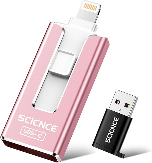 SCICNCE 256GB Flash Drive Intended for iPhone, USB Memory Stick Storage Backup for Photos Videos, Plug and Play No APP Required, Compatible with iPhone iPad Android and Computers (Pink)