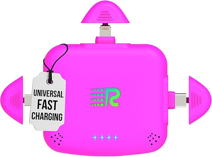 Rush Charge Universe 3 in 1 Portable Charger – 3300mah, 2.4A High-Speed Fast Charging Compatible with iPhone and Android Lightning, Type C, Micro-USB Charges 3 Devices at a Time Pre-Charged RC33 Pink