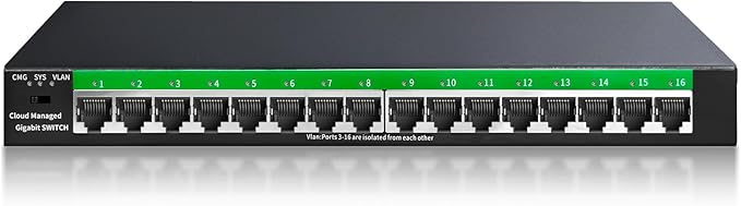STEAMEMO 16-Port Gigabit Ethernet Switch | Smart Managed with VLAN & QoS | Plug & Play Desktop/Wall Mount Network Switch | Metal Enterprise Switch(Includes Power Adapter)