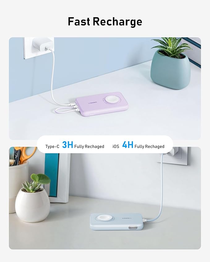 VEGER Portable Charger with Built in Removable Cable for iPhone, 20W Fast Charging Slim Power Bank, 10000mAh USB C Battery Pack Travel Essential Compatible with iPhone, Android, Apple Watch-Yellow