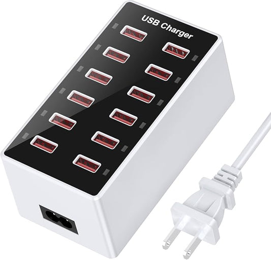 Cell Phone Wall Charger USB Charging Station for Multi 12 Ports Power Strip Charging Hub Smart Plug Charge Block Desk Device Dock for iPhone 15/14/13/iPad iPod Galaxy Watches Android Phones