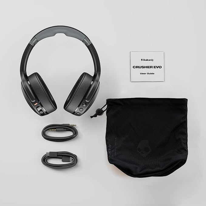 Skullcandy Crusher Evo Wireless Bluetooth Headphones with Multi-Sensory Bass, Noise Isolating Over-Ear Fit, Up to 40 Hours Battery, Microphone for iPhone Android - Asphalt