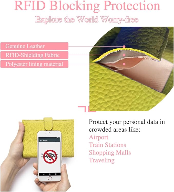 Passport Wallet for Women – RFID Blocking Passport Holder for Travel Women with Card Slots, Coin Pocket & SIM Slot – Slim Genuine Leather Travel Organizer – Lemon Yellow