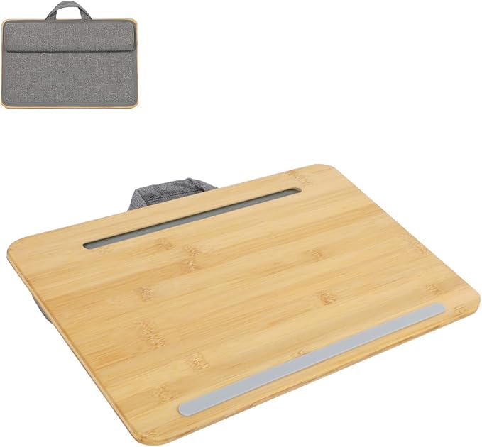 SUMISKY Portable Laptop Desk with Cushion and Phone Holder Bamboo Laptop Stand for Sofa Fits Up to 14 Inches