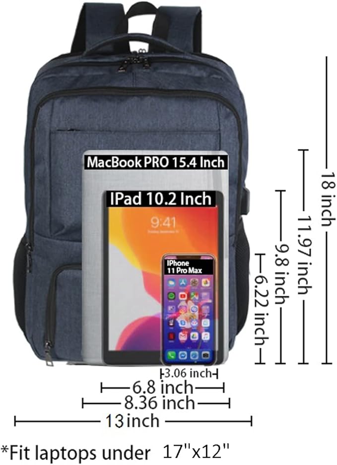 Laptop Backpack Fits 17 Inch Computer, Bussiness Travel Backpack with USB Charging Port and Anti Theft Pocket, Navy