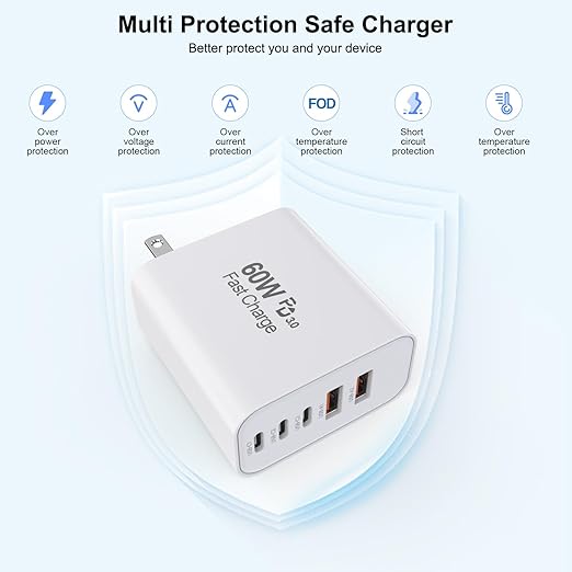 3 Pack Apple 17 Pro Max Charger Fast Charging,PD 60W 5 in 1 Multiport USB C Wall Charger Block Fast Charging, iPhone 16 Plug Cube Quick Charge for iPhone17 Air/16/16e/16 Pro/15Pro Max/14/13/12/11/iPad