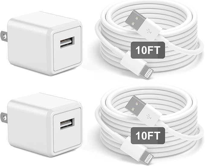 iPhone Charger, [Apple MFi Certified] 2 Pack 10ft iPhone Charger Data Sync Transfer Lightning Cable with Travel USB Wall ChargerBlock Compatible with iPhone13/12/11 Pro/SE/XS/X/XR/8/7/iPad/AirPods