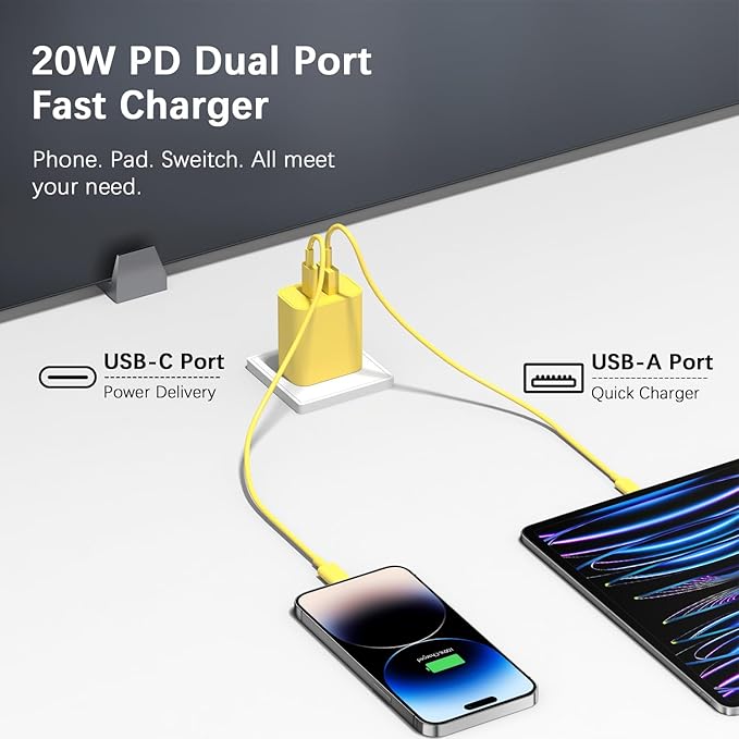 [4 Pack] USB C Charger Block Charging Block Type C Charger 20W Wall Chargers for iPhone Air/17/17 Plus/17 Pro/17 Pro Max/16/16 Plus/16 Pro/16 Pro Max/15/15 Pro/15 Pro Max/14/13/12 Pro/Samsung(Yellow)