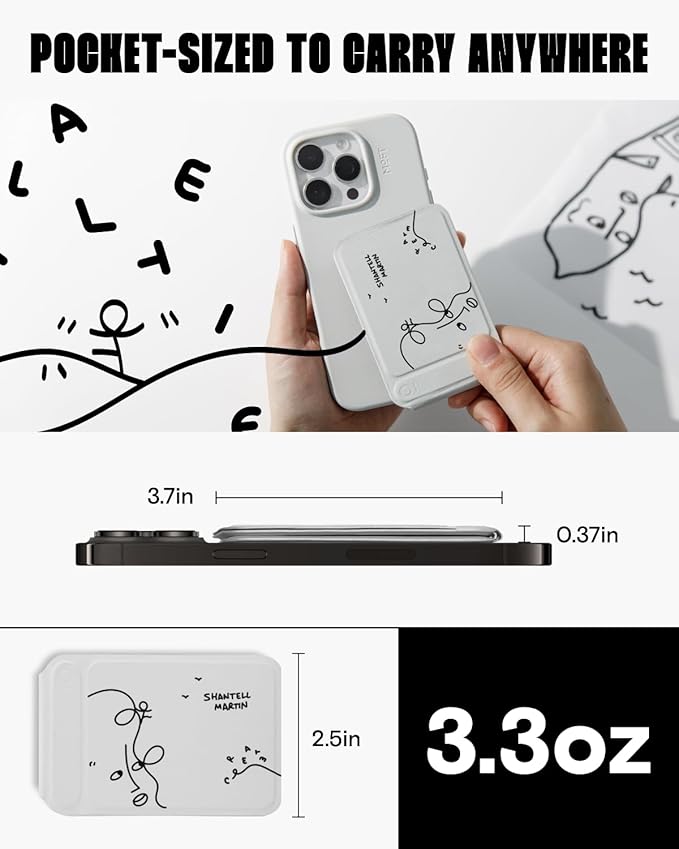 MOFT Phone Tripod Wallet x Shantell Martin for iPhone, Mulit-Angles, Lightweight & Portable Phone Stand, MOVAS Vegan Leather Phone Wallet, Strong Magnets, NFC Card Holder, Misty Cove (with Card Slot)