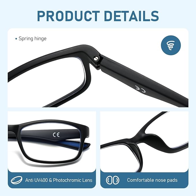 Sport Reading Glasses Men Photochromic Lens Blue Light Blocking Computer Reader Wide Style Spring Hinge Eyeglass LK6082