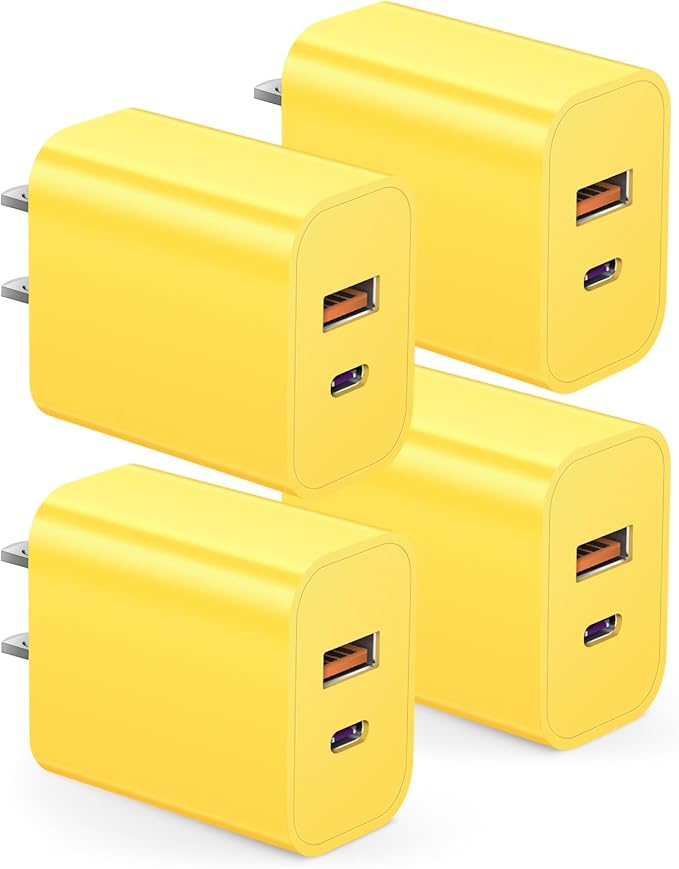 [4 Pack] USB C Charger Block Charging Block Type C Charger 20W Wall Chargers for iPhone Air/17/17 Plus/17 Pro/17 Pro Max/16/16 Plus/16 Pro/16 Pro Max/15/15 Pro/15 Pro Max/14/13/12 Pro/Samsung(Yellow)