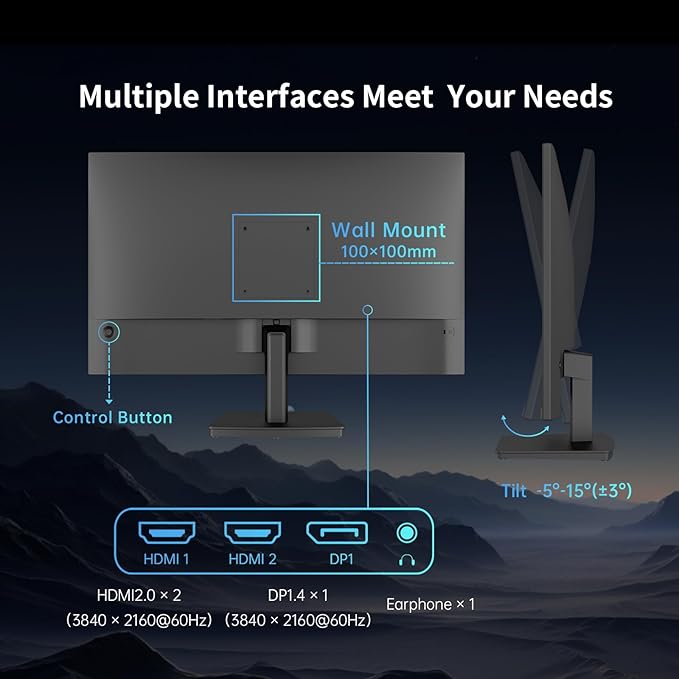 KTC 27 Inch 4K UHD(3840 * 2160) Computer Monitor - IPS Monitor, 60hz, HDR400, Anti-Blue Light Screen, DCI-P3 95% 125% sRGB, Support FreeSync and GSync, PC Monitor for Design, Work,Casual Gaming