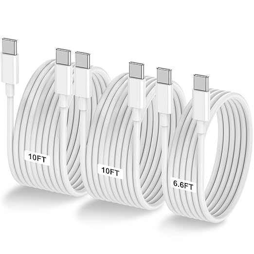 3-Pack [6.6FT+10FT+10FT] 60W USB C to USB C Cable, Type C Fast Charging Cable for iPhone Air 17 16e 16 15 Pro Plus Pro Max，for Galaxy S25/S24, for iPad Pro/Air/mini, for MacBook Pro/Air and More