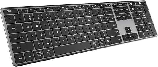 AUSDOM 2.4G Wireless Bluetooth Keyboard Full Size, Quiet Slim Multi-Device Rechargeable Cordless QWERTY Keyboard with Number Pad, Low Profile Silent Flat Universal Keyboards for Computer/Mac/Windows