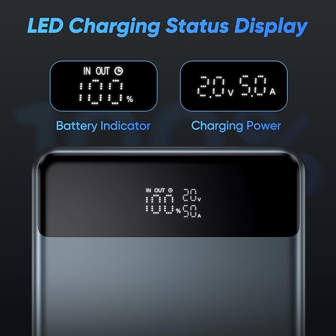 110W Laptop Power Bank,30000mAh Fast Charging Laptop Portable Charger,4-Port 100W Max Battery Power Bank,Smart Display,for MacBook,iPhone,iPad,AirPods,Samsung,Switch