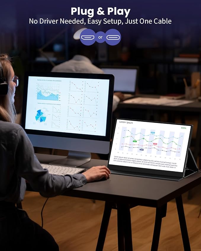 15.6 Inch Portable Computer Monitor, Portable Monitor for Laptop,PC,MacBook,Phone, PS4, 1080P FHD Display with HDMI USB-C, Built-in Speaker with Leather Case, Travel Work Home Gaming Monitors