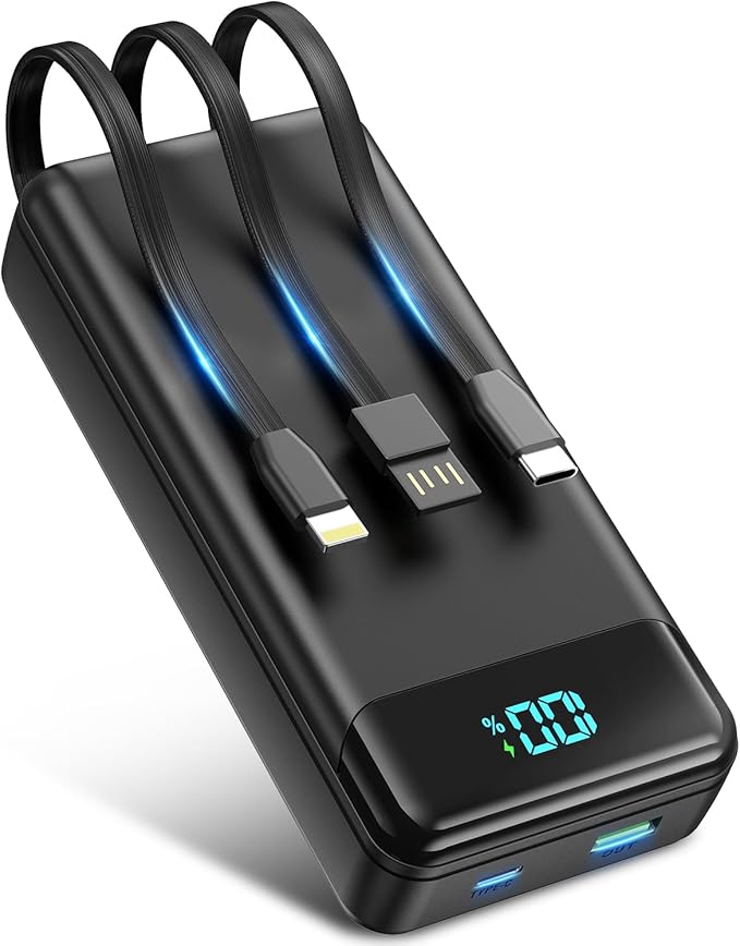 Portable Charger 40000mAh Power Bank - PD 22.5W Fast Charging Battery Pack, Built-in Cable Phone Charger 4 Output 3 Input, Compatible with iPhone 16 15 14 13 Android Samsung, Travel Camping Essential