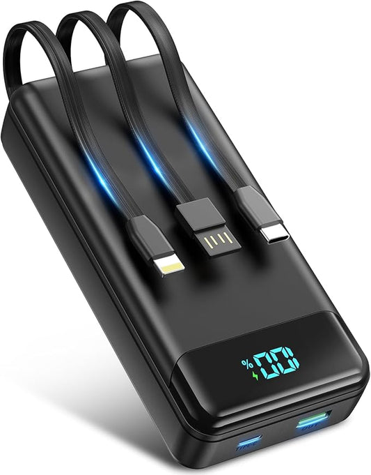 Portable Charger 40000mAh Power Bank - PD 22.5W Fast Charging Battery Pack, Built-in Cable Phone Charger 4 Output 3 Input, Compatible with iPhone 16 15 14 13 Android Samsung, Travel Camping Essential