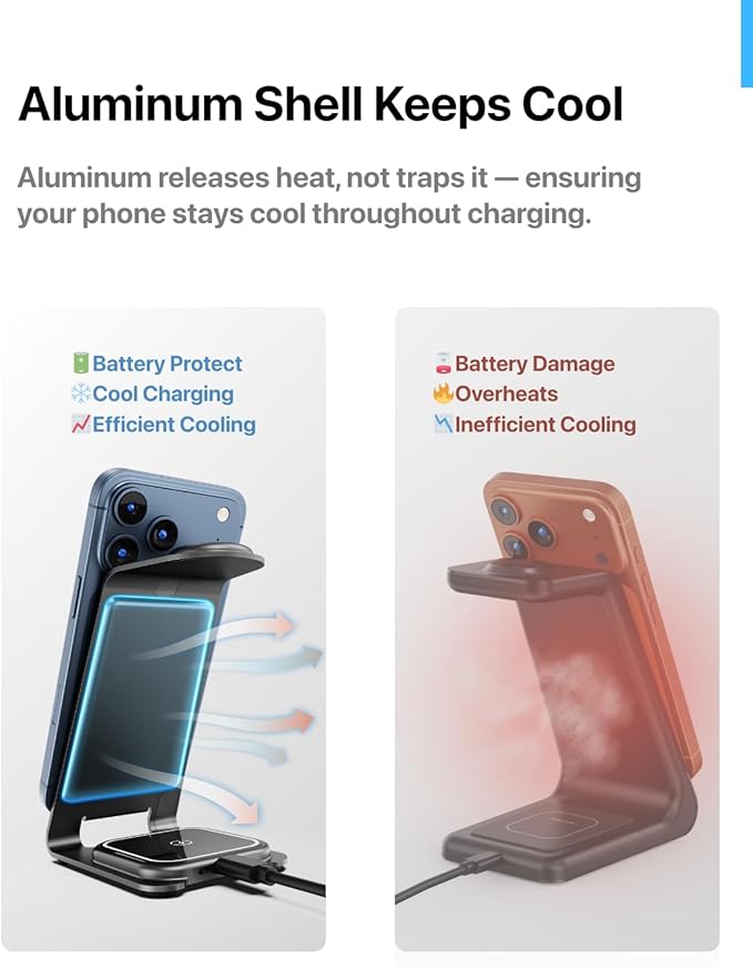 Intoval 3 in 1 Wireless Charging Station for iPhone 17 16 15 14 13 12 11 X Pro Max, Wireless Charger for Apple Watch Ultra 3 SE 9 8 7 6 5 4 3 2, for AirPods 4 Pro Pro 2 3 (Y93, Desert)