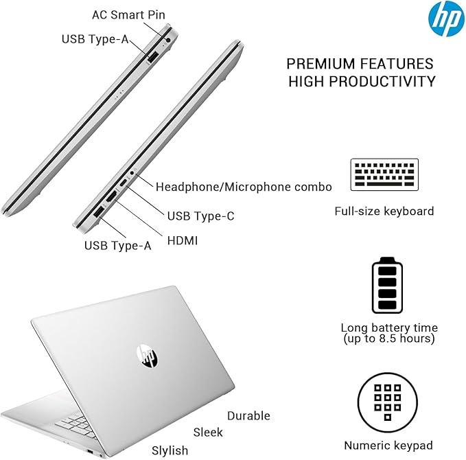 HP 17 Laptop Business, 17.3" FHD IPS Display, 16GB RAM, 1TB Storage (512GB SSD + 500GB Ext Drive), 6-Core AMD Ryzen 5 Processor, Lifetime Microsoft Office, Long Battery, MarxsolAccessory, Win 11 Pro