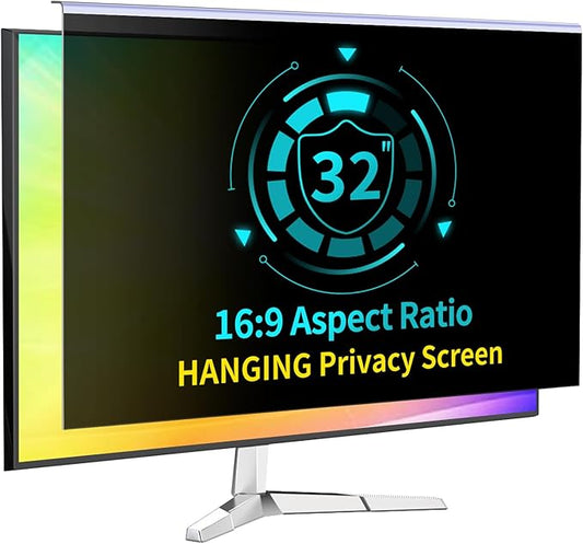 32 Inch Privacy Screen for 16:9 Computer Monitor, Anti-Blue Light Monitor Privacy Screen Filter, Anti-UV Computer Shield, Hanging Type