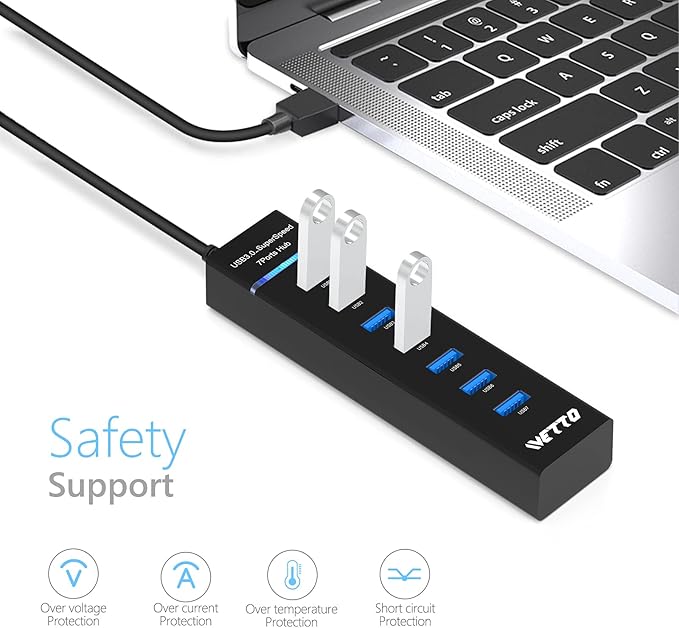7-Port USB 3.0 Hub, IVETTO Data USB Hub Splitter with 3.3ft Long Cable for Laptop, PC, MacBook, Mac Pro, Mac mini, iMac, Surface Pro and More