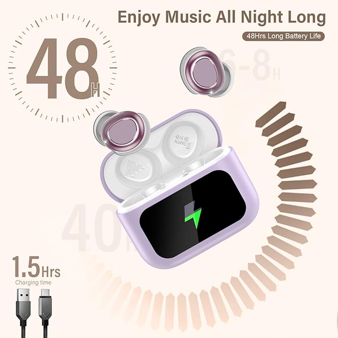 Sleep Earbuds Bluetooth 5.4 in Ear Touch Screen Sleep Headphones, Small Design Mini Sleep Earbuds for Side Sleepers with Sleep Mode, 48H Playtime Sleep Earphones Clear Calls, 5 EQ Modes, Purple