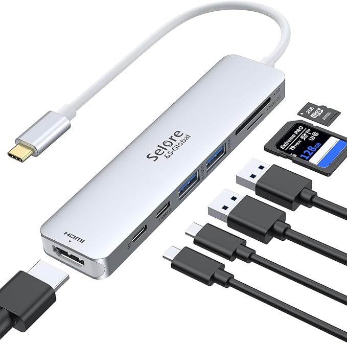 USB C Hub HDMI Adapter for MacBook Pro/Air, 7 in 1 USBC Dongle with HDMI, SD/TF Card Reader, USB C Data Port,100W PD, and 2 USB 3.0 Compatible for MacBook Pro/Air, Dell XPS, Lenovo Thinkpad.