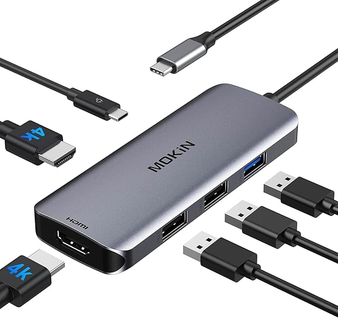 Docking Station USB C to Dual HDMI Adapter, MOKiN USBC Hub Dual HDMIMonitors for Windows,USB C Adapter with Dual HDMI,3 USB Port,
