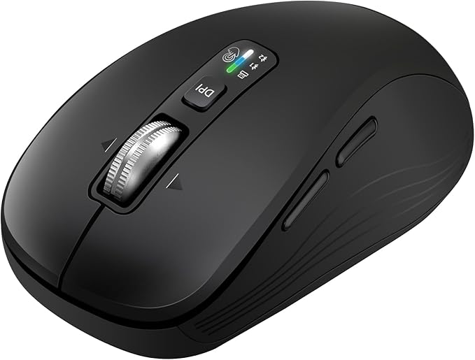 Wireless Mouse with 2 Bluetooth and 1 USB, 4-Way Scrolling, Full Size Mouse, Silent, Long Battery Life, Adjustable Cursor Speed, for Computer, Laptop, Tablets, iPad, Desktop, MacBook (Side Buttons)