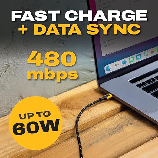 DEWALT Heavy Duty Right Angle USB C Cable, 60W USBC to USBC Cable 90 Degree Type C for iPhone 16/15, MacBook Pro/Air, iPad Pro 2022/Air 5/Mini 6, Galaxy S24/S23/S22, Pixel 8/7, Switch, 6ft