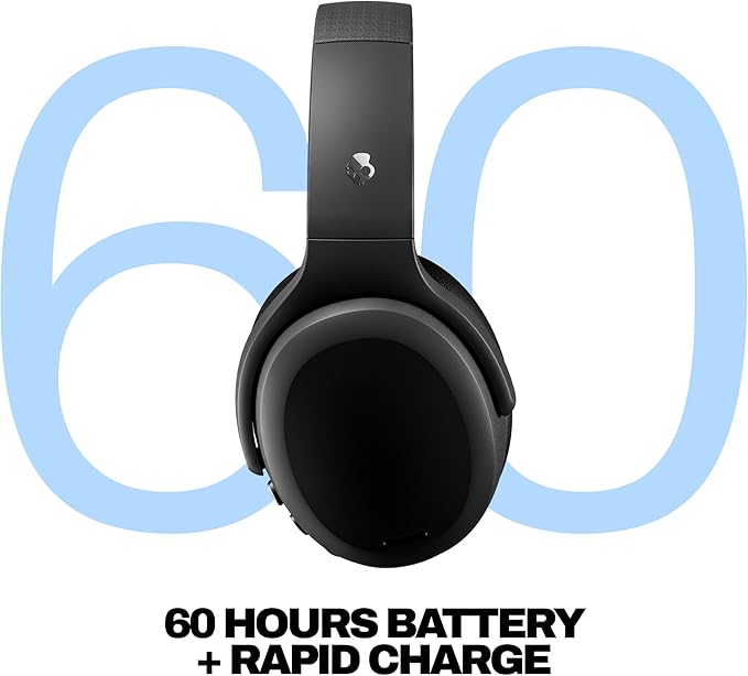 Skullcandy Crusher ANC 2 Wireless Over-Ear Bluetooth Headphones with Extra USB-C Charging Cable, Multi-Sensory Bass, Active Noise Cancelling, 60 Hours Battery, Microphone iPhone Android - True Black